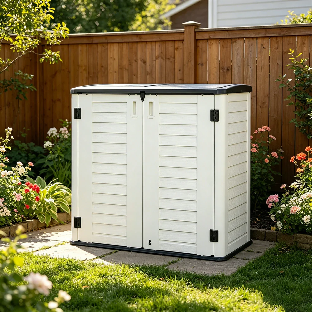 SOLARA Outdoor Storage Cabinet - Weatherproof Lockable Single Tier Garden Patio Shelf Storage - White - Image 5