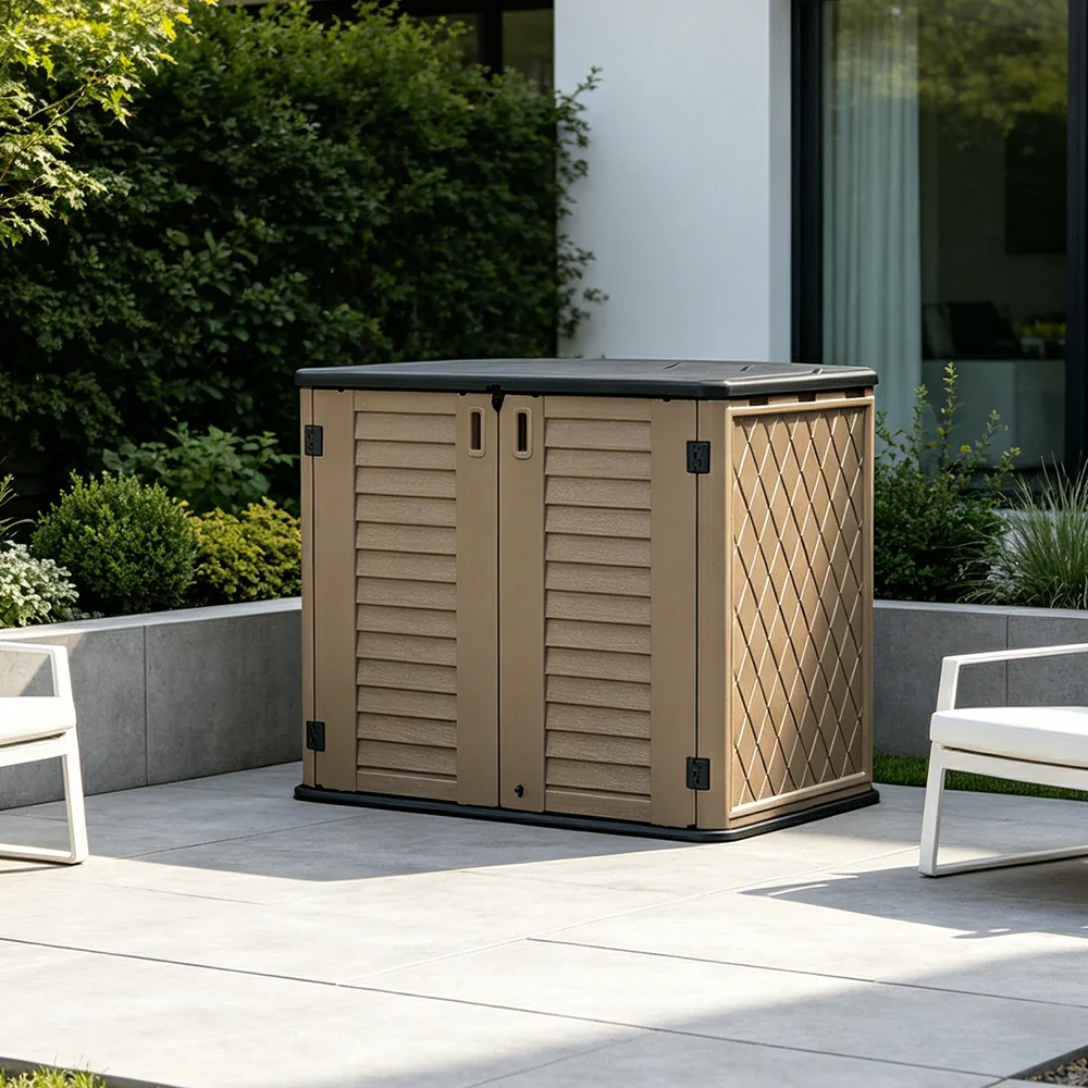 SOLARA Outdoor Storage Cabinet - Weatherproof Lockable Single Tier Garden Patio Shelf Storage - Brown - Image 5