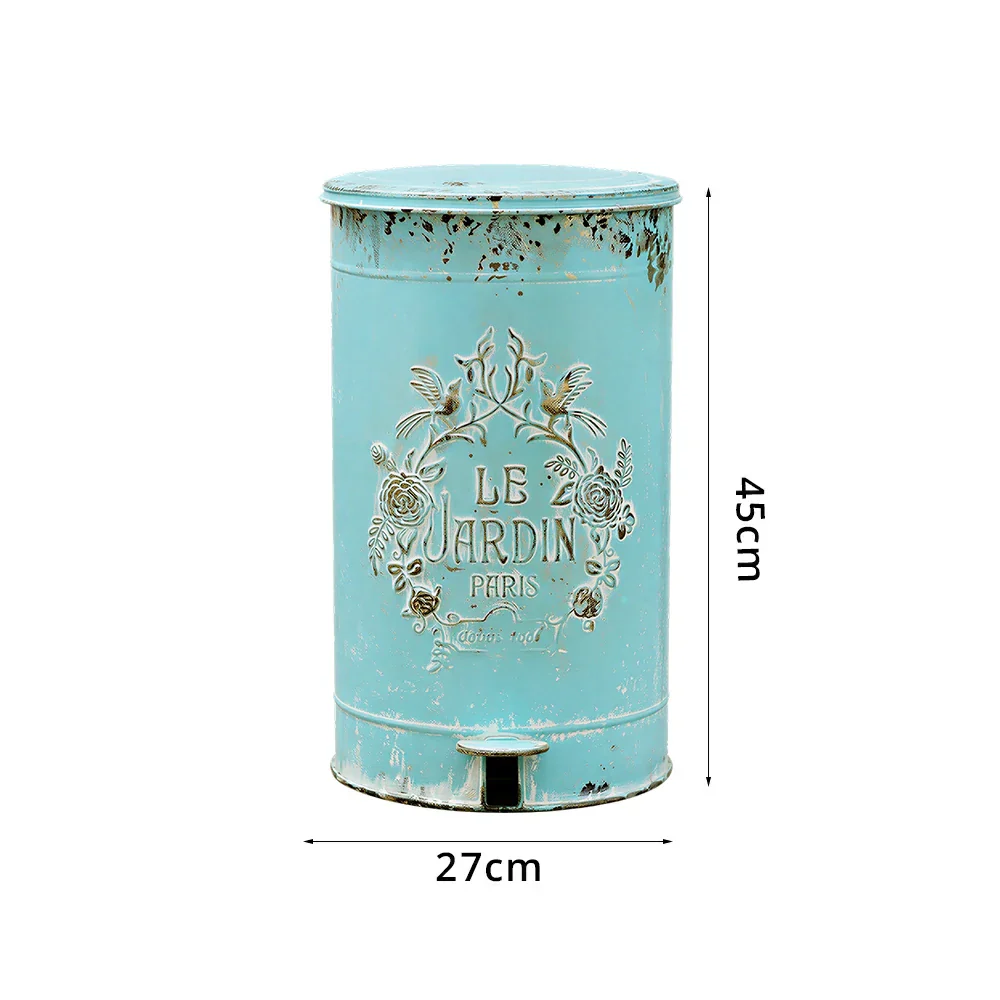 SOLARA 17L Vintage Iron Rubbish Bin - Soft Close Wide Opening Outdoor Waste Bin for Garden Backyard - Blue - Image 7