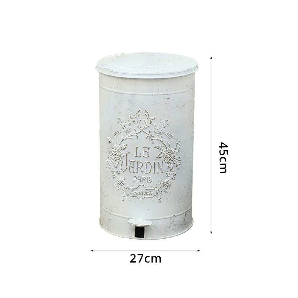 SOLARA 17L Vintage Iron Rubbish Bin - Soft Close Wide Opening Outdoor Waste Bin for Garden Backyard - White & Gold - Image 7
