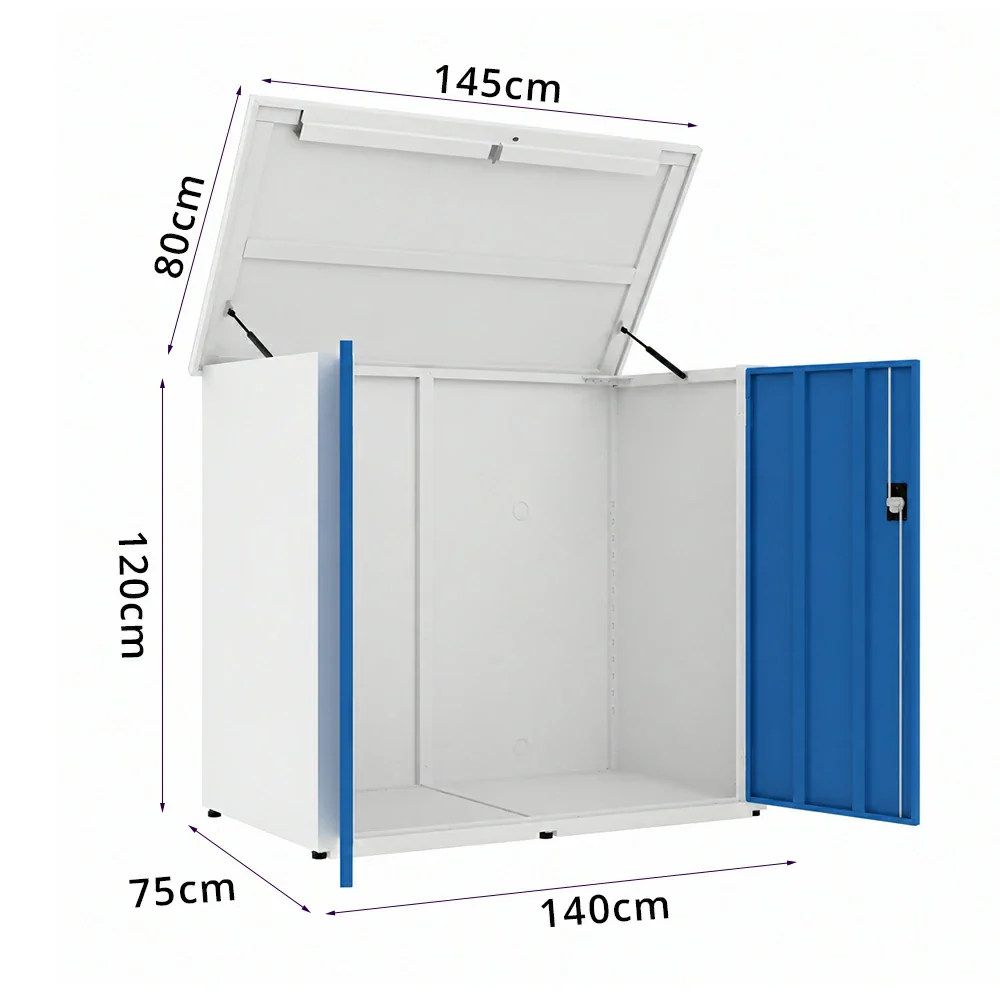 SOLARA Single Door Outdoor Storage Cabinet - Weather Resistant Wide Opening Utility Cabinet for Garden Balcony - White & Blue - Image 7