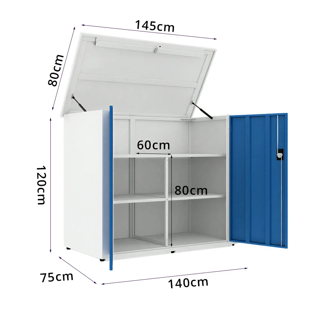 SOLARA 3 Door Outdoor Storage Cabinet - Weather Resistant 4 Shelf Utility Cabinet for Garden Balcony - White & Blue - Image 8