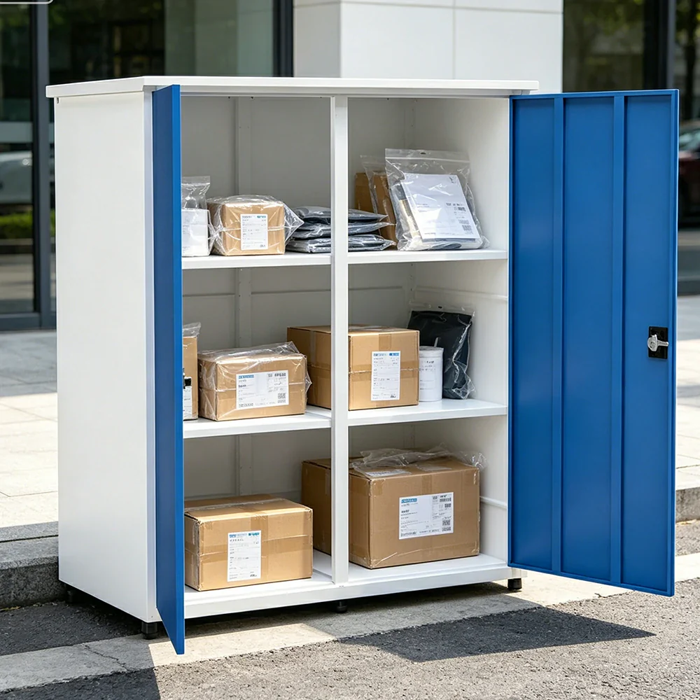 SOLARA Tall Outdoor Storage Cabinet - Weather Resistant 4 Shelf Utility Cabinet for Garden Balcony - White & Blue - Image 4