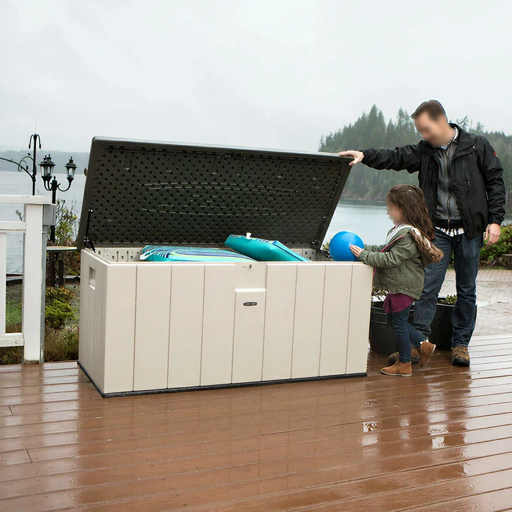 SOLARA Outdoor Storage Box - Weather Resistant 567.8L Deck Storage Bench for Garden Patio - Light Brown - Image 7