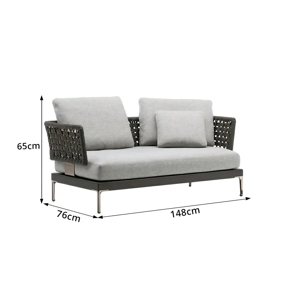 SOLARA Outdoor Rope Sofa Olefin Weave Water Repellent Cushion Two-Arm Two-Seater for Garden Patio - Image 7