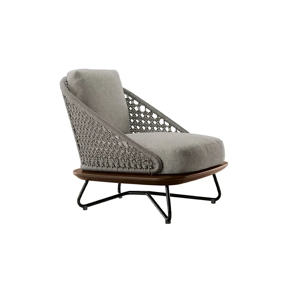 SOLARA Outdoor Single Lounge Chair with Borneo Teak Wood Frame - Water Repellent Cushions for Garden Balcony Patio - Grey
