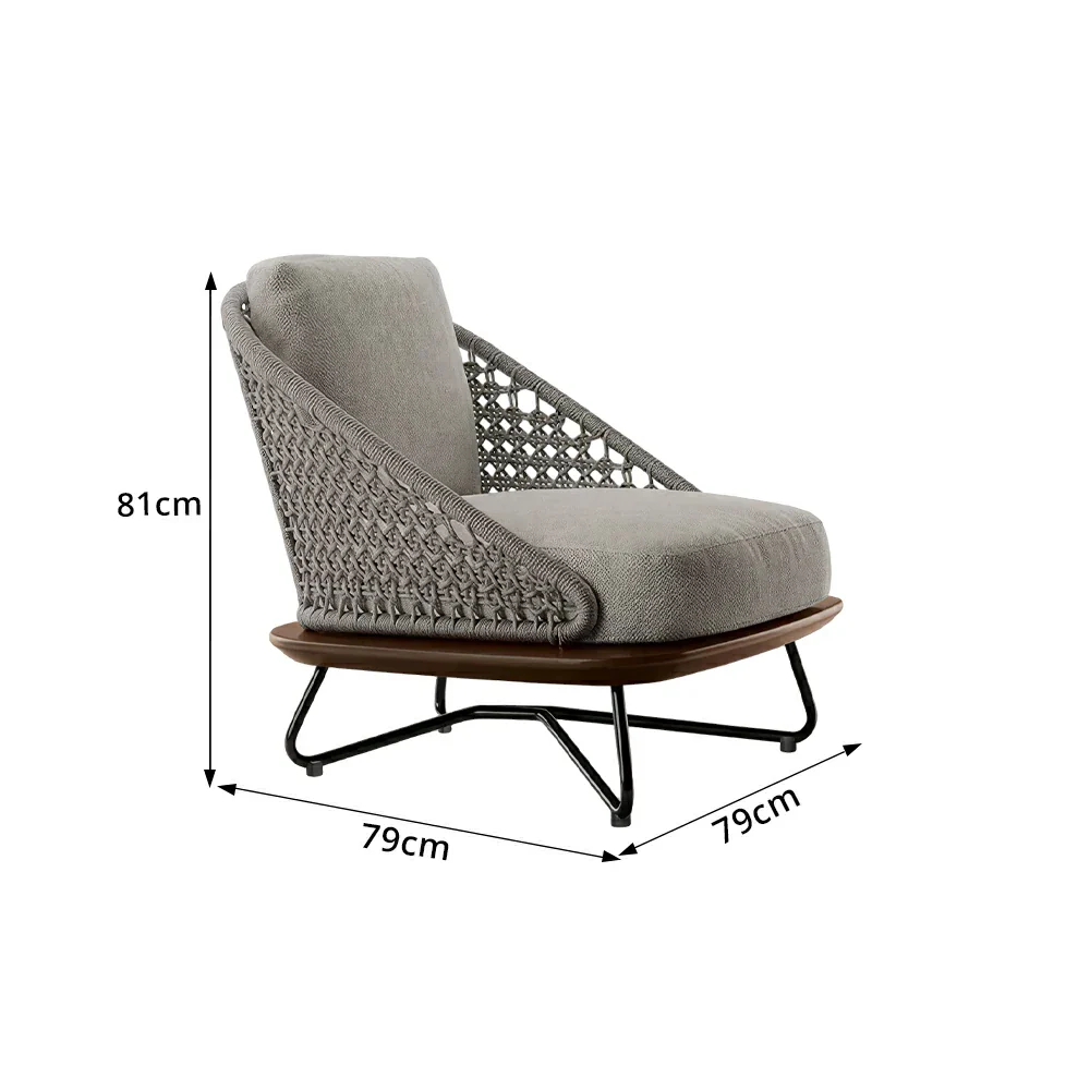 SOLARA Outdoor Single Lounge Chair with Borneo Teak Wood Frame - Water Repellent Cushions for Garden Balcony Patio - Grey - Image 7
