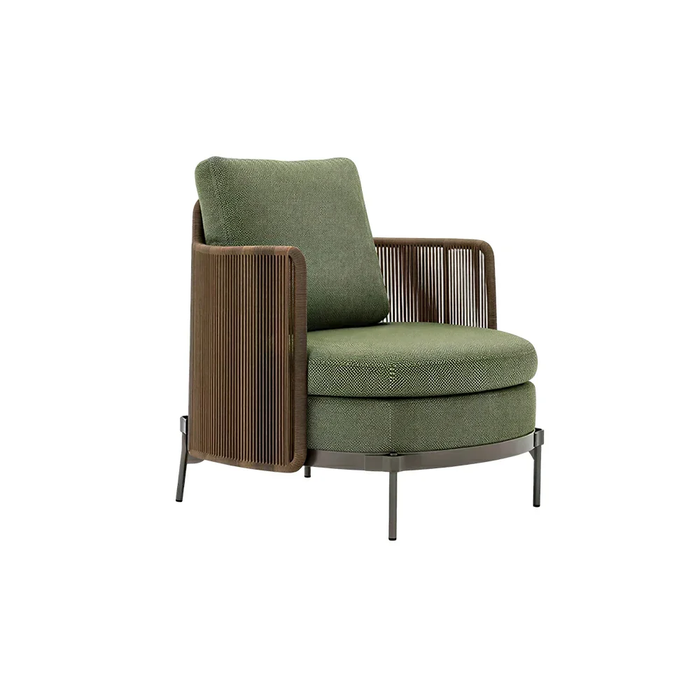 SOLARA Outdoor Single Lounge Chair with Armrests - Water Repellent Sun Resistant Cushion for Garden Balcony Patio - Green