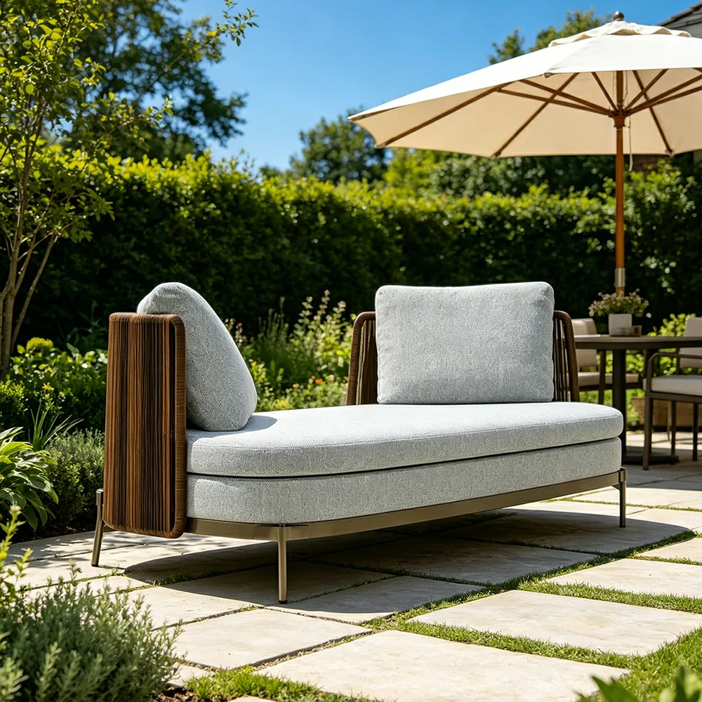 SOLARA Outdoor Double Sided 2 Seater Sofa - Water Repellent Sun Resistant Cushions for Garden Balcony Patio - Grey - Image 2