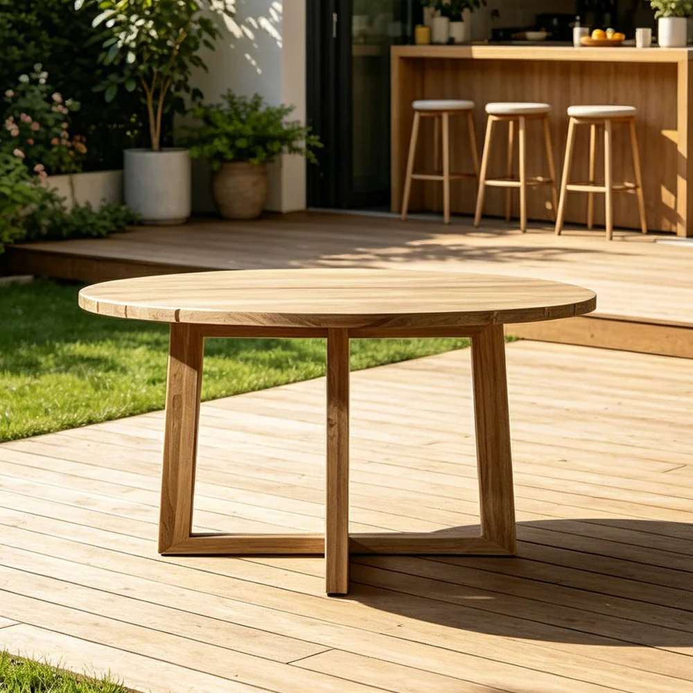 SOLARA Outdoor Round Dining Table 1.0/1.2/1.5M - Imported Teak Wood for Garden Balcony Patio - Natural - Image 4