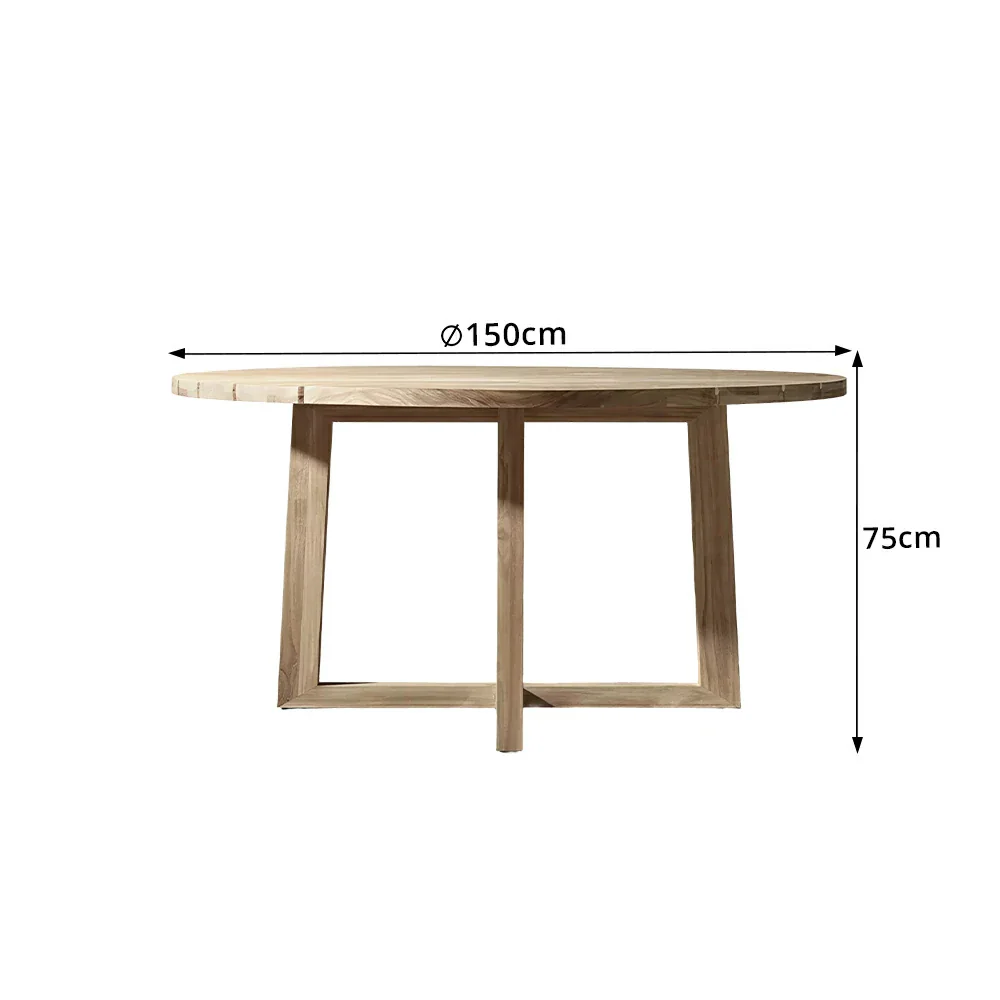 SOLARA Outdoor Round Dining Table 1.0/1.2/1.5M - Imported Teak Wood for Garden Balcony Patio - Natural - Image 9