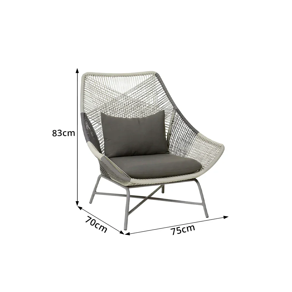 SOLARA Outdoor Rope Lounge Chair with Reinforced Aluminium Frame - 75cm Patio Balcony Garden Chair - Grey - Image 7