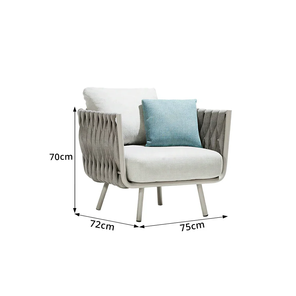 SOLARA Outdoor Single Sofa with Waterproof Fabric - 75cm Patio Balcony Garden Lounge Chair - Beige Blue - Image 7