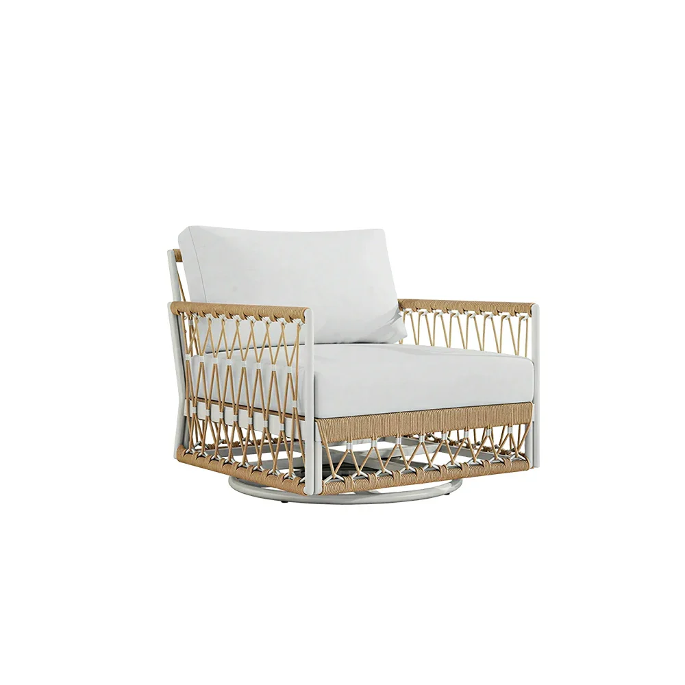 SOLARA Outdoor Swivel Single Sofa Chair with Waterproof Fabric, Thick Aluminium Frame for Patio Balcony Garden - Natural