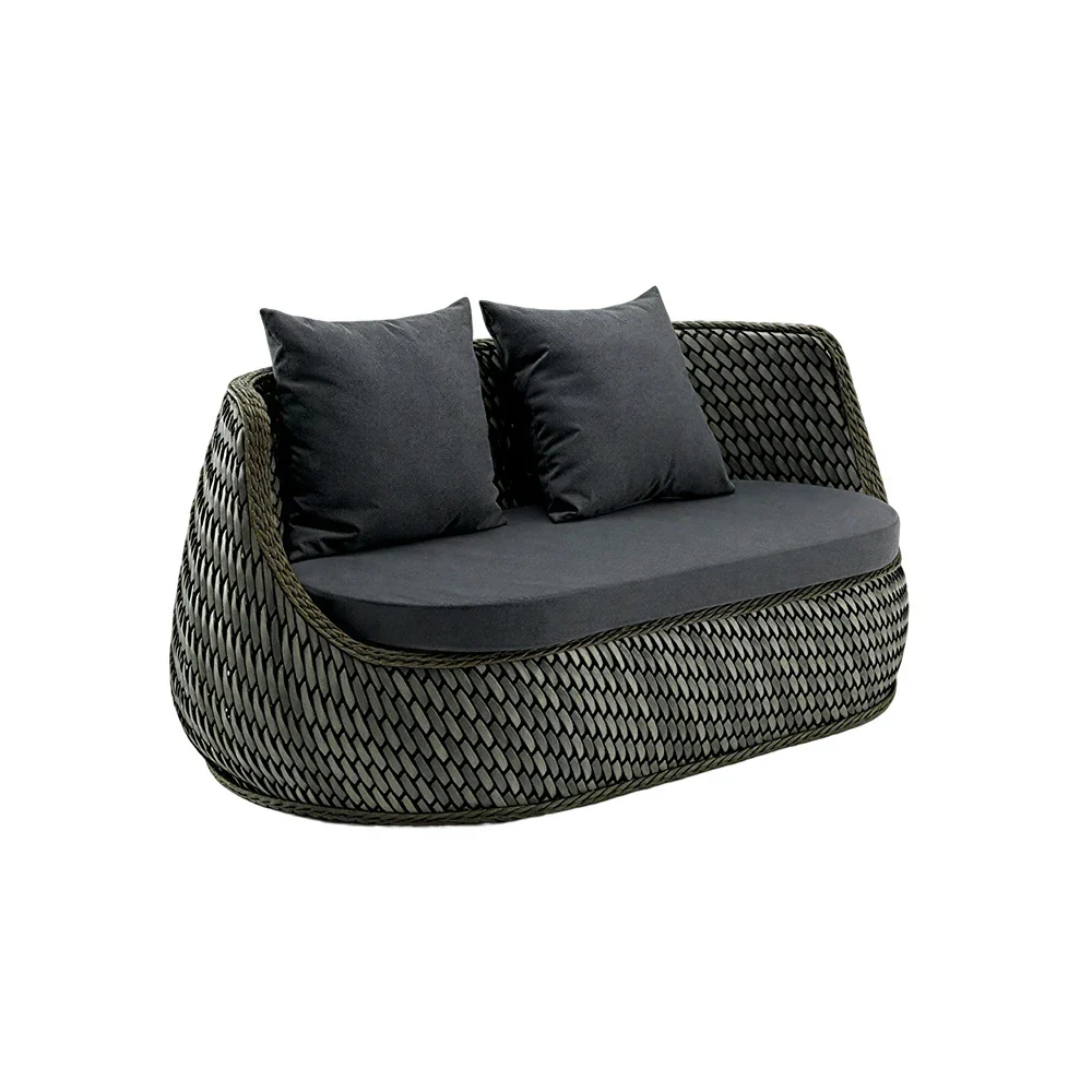SOLARA Outdoor 2-Seater Sofa with Woven Rattan Design for Patio Balcony Garden - Grey