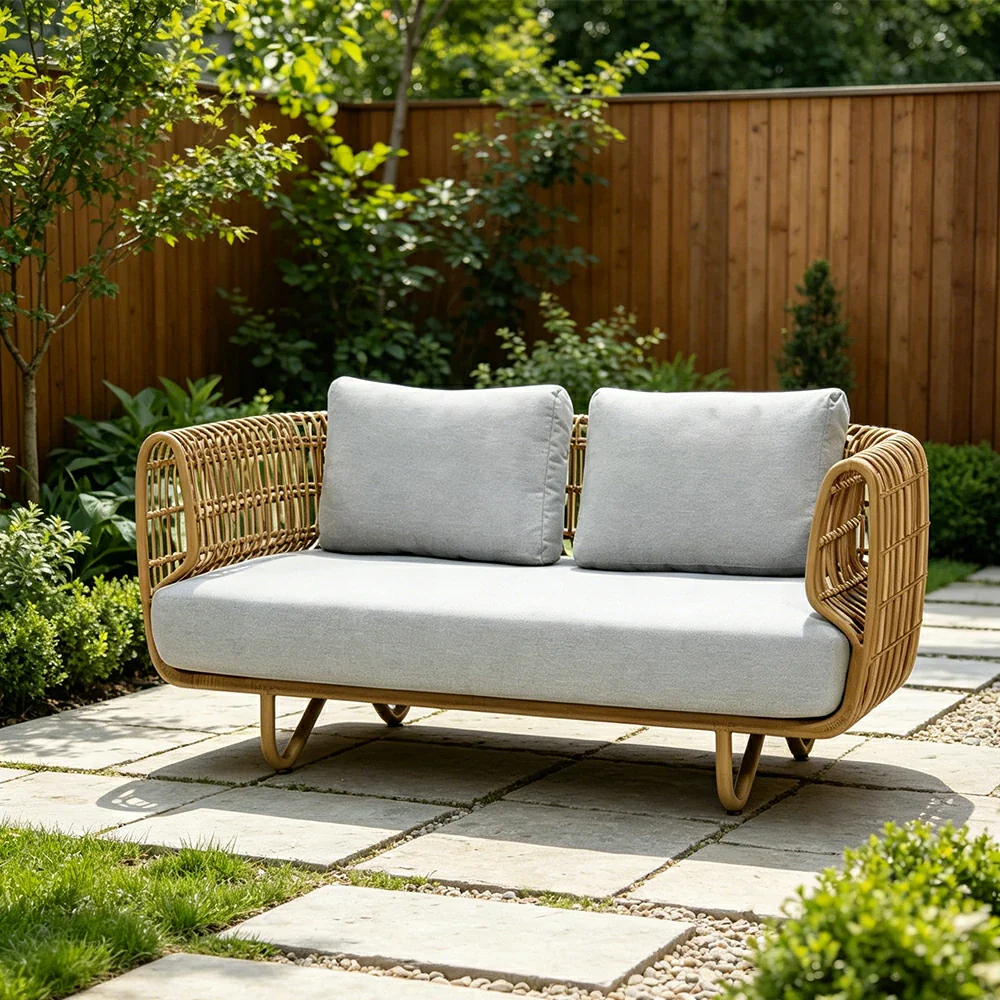 SOLARA Outdoor 2-Seater Sofa with Imported PE Rattan for Patio Balcony Garden - Natural - Image 2