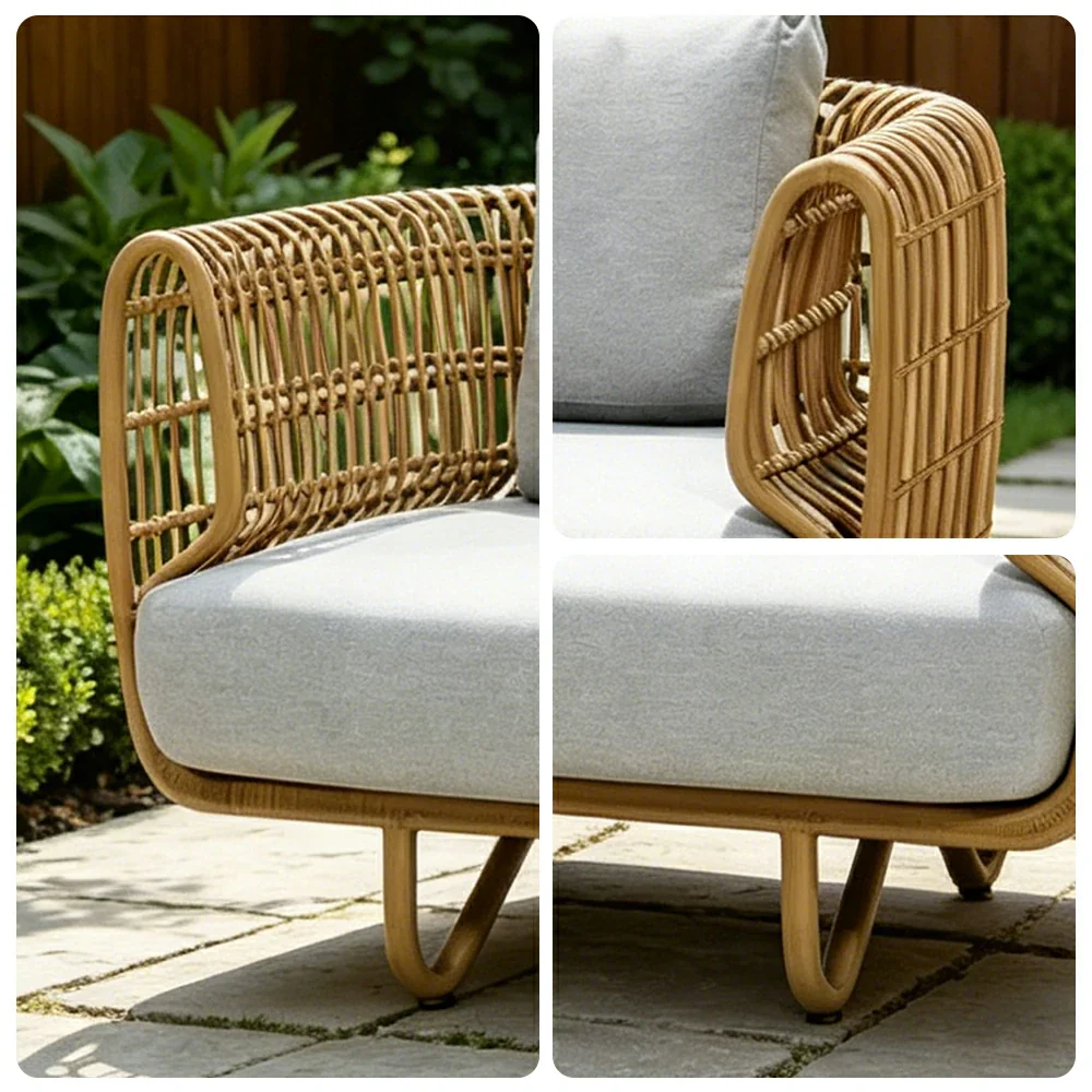SOLARA Outdoor 2-Seater Sofa with Imported PE Rattan for Patio Balcony Garden - Natural - Image 3
