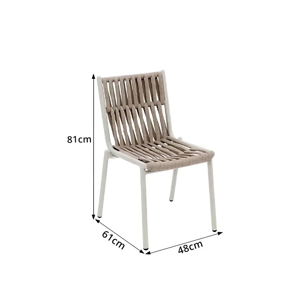 SOLARA Outdoor Armless Rope Dining Chair - Handwoven Seat, Aluminium Frame for Patio Garden - White - Image 7