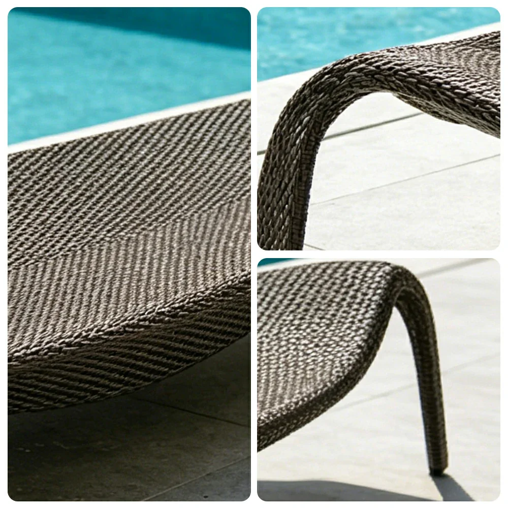 SOLARA Outdoor Rattan Sun Lounger - Leaf Shape, PE Wicker with Iron Frame for Poolside Patio - Brown - Image 3