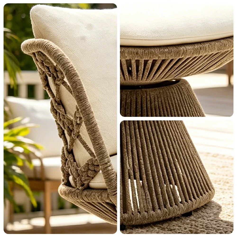 SOLARA Outdoor Swivel Lounge Chair - Aluminium Frame, Rope Weave, Cushioned Seat for Patio Garden - Grey - Image 3