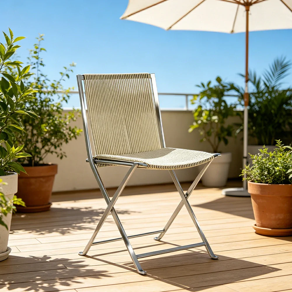 SOLARA Outdoor Folding Rattan Dining Chair - Aluminium Frame, Woven Seat for Patio Garden - Beige - Image 4