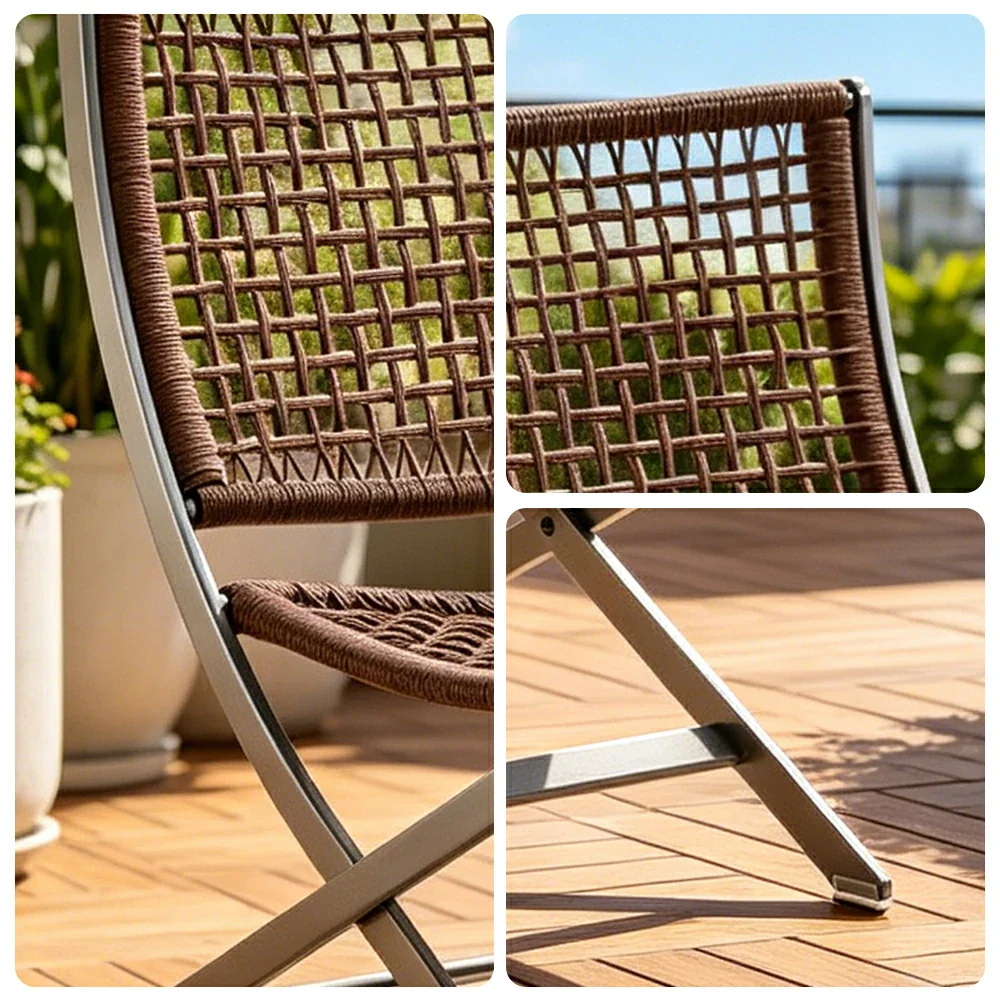 SOLARA Outdoor Woven Rattan Lounge Chair - Aluminium Frame, Open Weave Seat for Patio Garden - Brown - Image 3