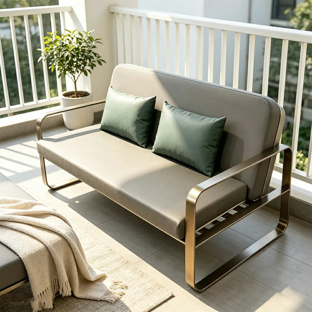 SOLARA Outdoor 2-Seater Sofa - Stainless Steel Frame, Waterproof Yacht Leather for Patio Garden - Black - Image 5
