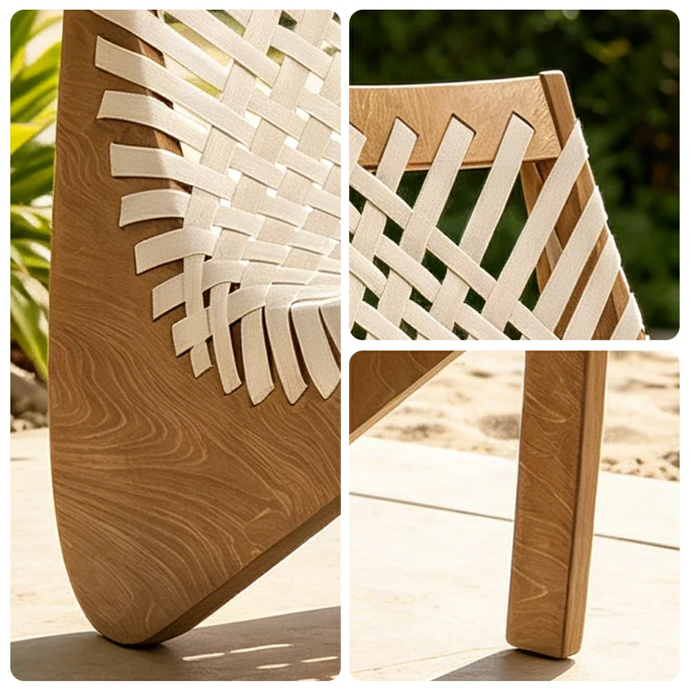 SOLARA Outdoor Woven 2-Seater Lounge Chair - Rope Seat for Patio Garden - Wood & White - Image 3