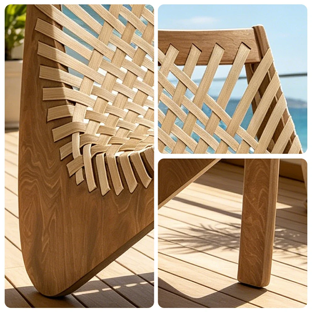 SOLARA Outdoor Woven 2-Seater Lounge Chair - Rope Seat for Patio Garden - Wood & Beige - Image 3