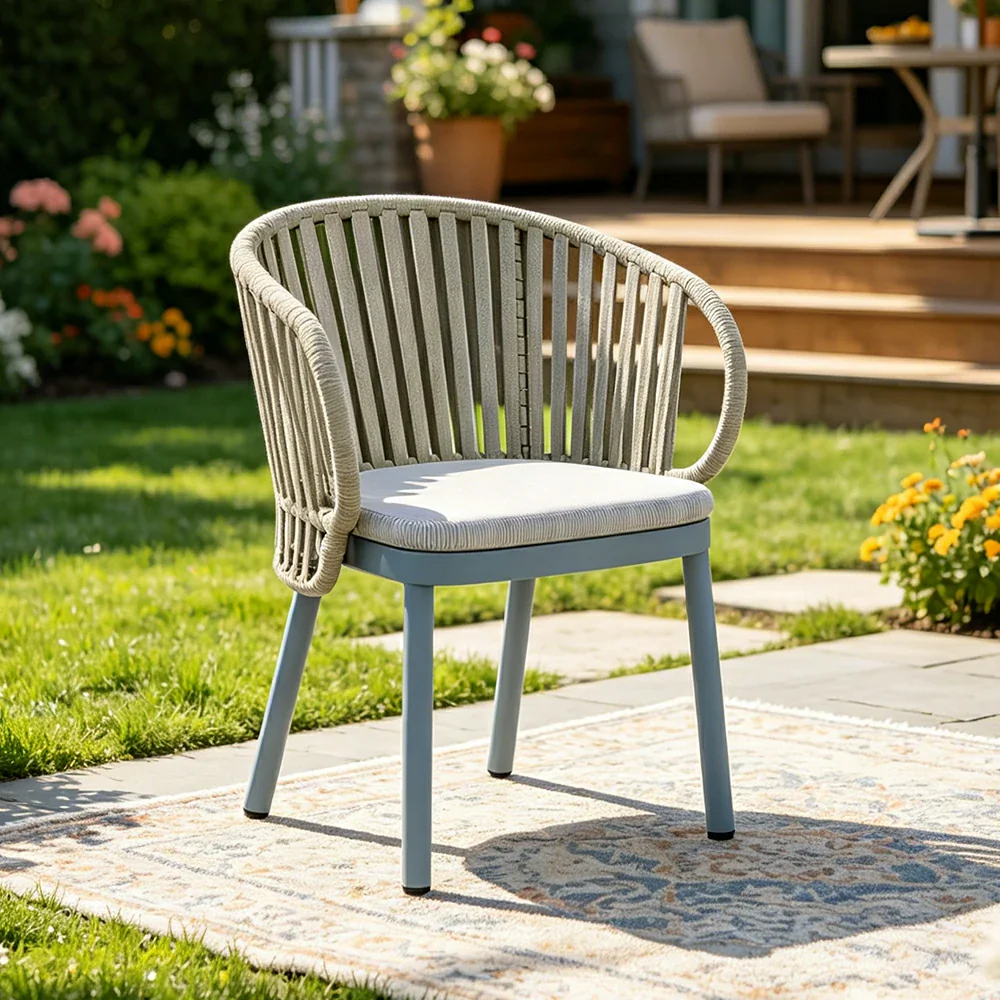 SOLARA Outdoor Rope Dining Chair with Aluminium Frame and Cushioned Seat - Blue - Image 4
