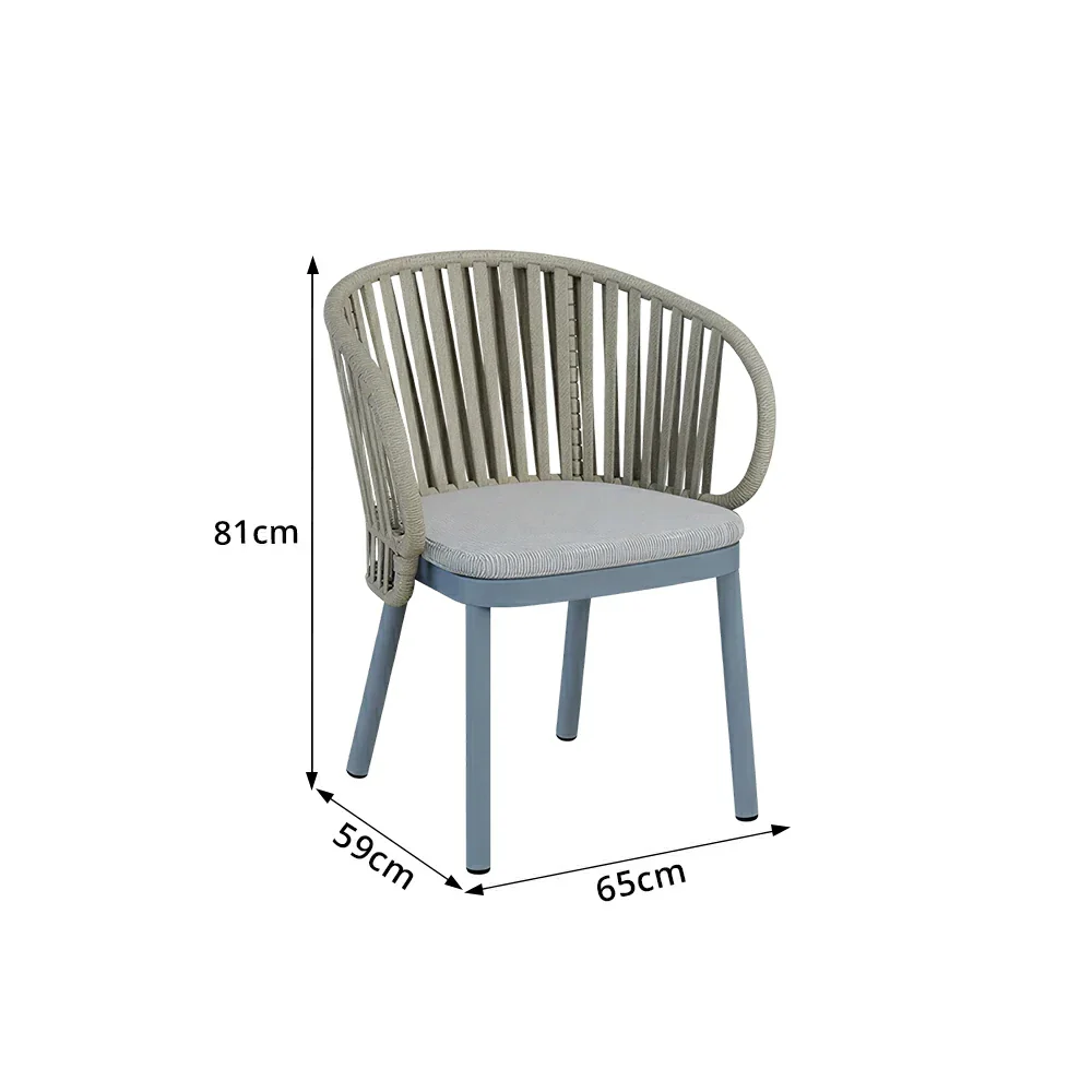 SOLARA Outdoor Rope Dining Chair with Aluminium Frame and Cushioned Seat - Blue - Image 7