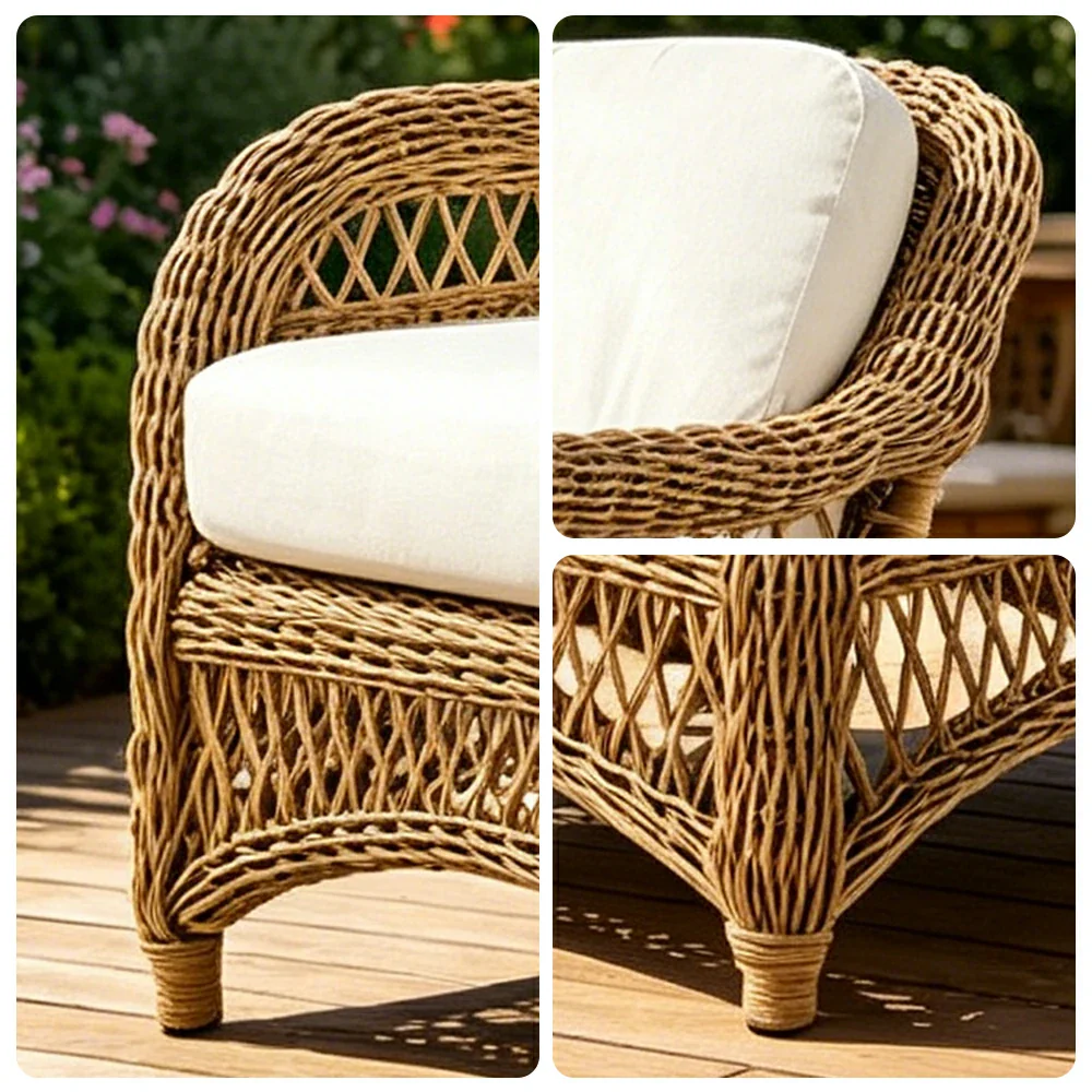 SOLARA Outdoor Rattan Lounge Chair with High-Density Cushioned Seat for Patio Garden - Natural - Image 3