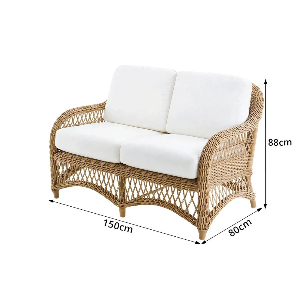 SOLARA Outdoor Rattan 2-Seater Sofa with High-Density Cushions for Patio Garden - Natural - Image 7