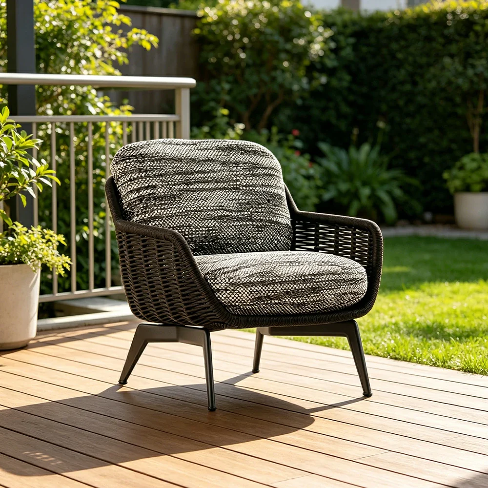SOLARA Outdoor Rope Lounge Chair with Aluminium Legs and Cushioned Seat for Patio Garden - Dark - Image 5