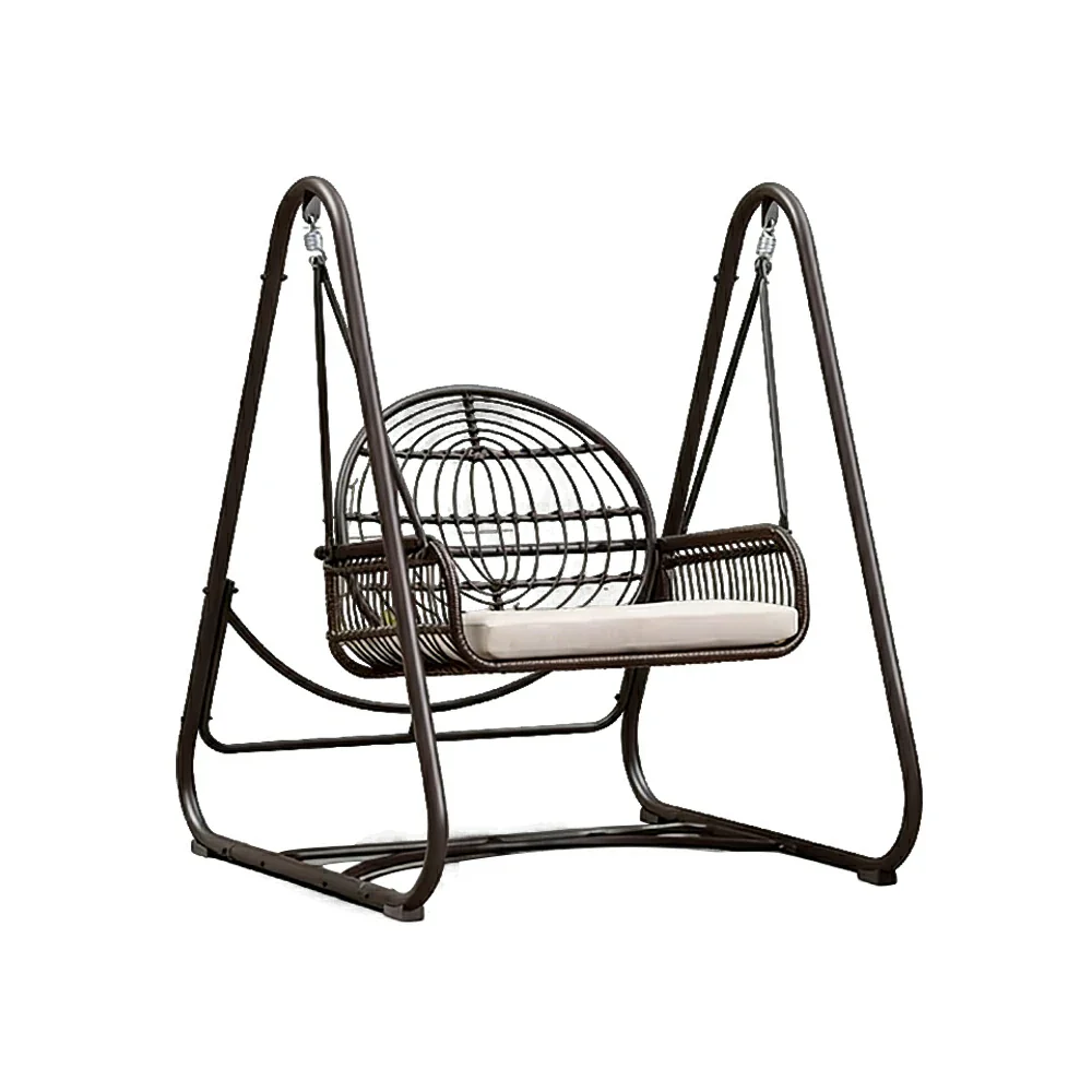 SOLARA Outdoor Rattan Swing Chair PE Wicker Breathable Seat Spring Suspension Steel Frame for Garden Patio Balcony - Black