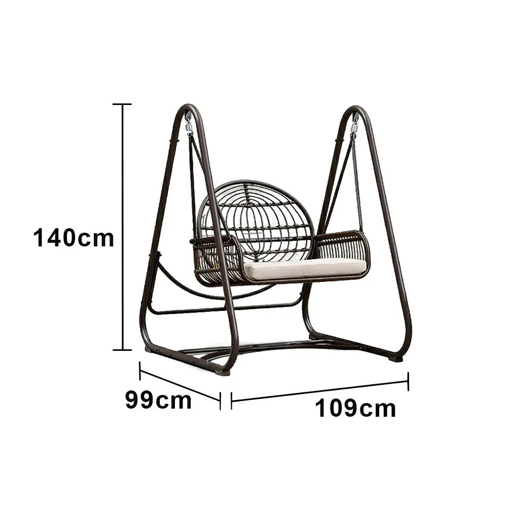 SOLARA Outdoor Rattan Swing Chair PE Wicker Breathable Seat Spring Suspension Steel Frame for Garden Patio Balcony - Black - Image 6