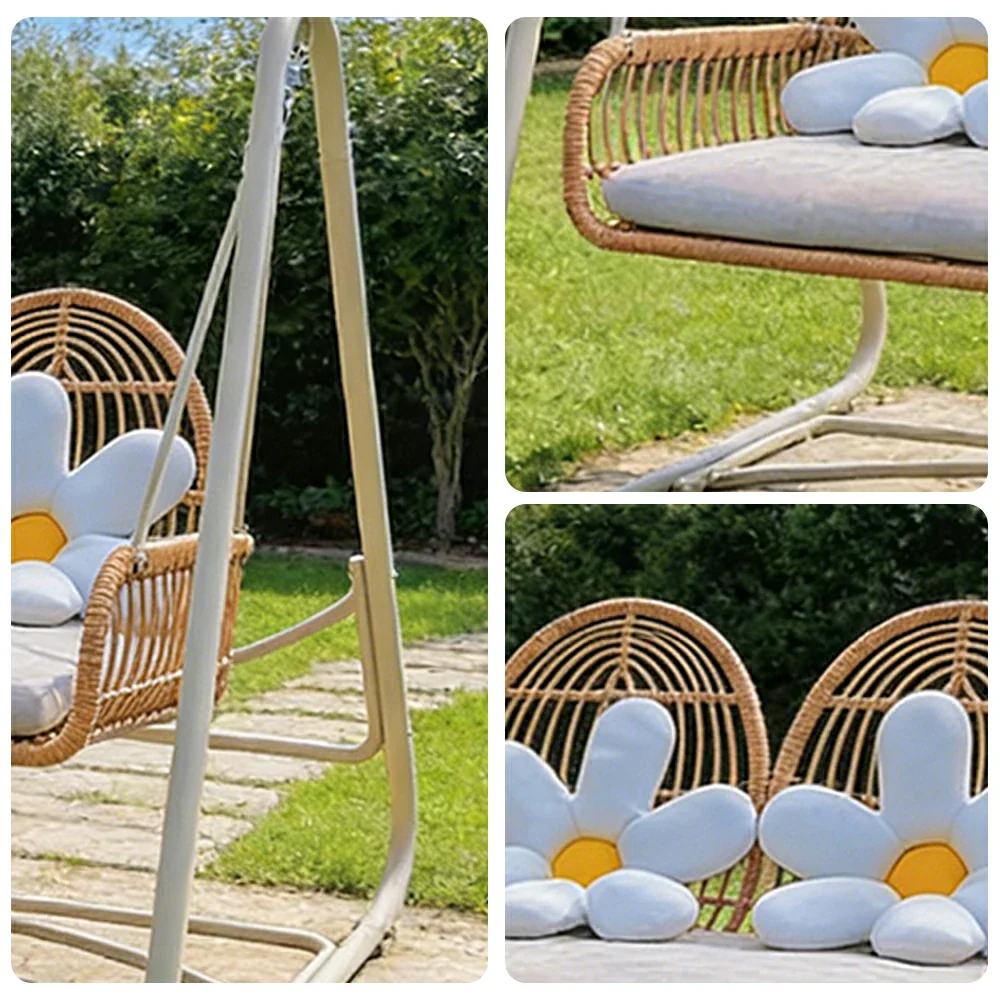 SOLARA Outdoor Double Rattan Swing Chair PE Wicker Breathable Seat Spring Suspension Steel Frame for Garden Patio Balcony - Beige - Image 3