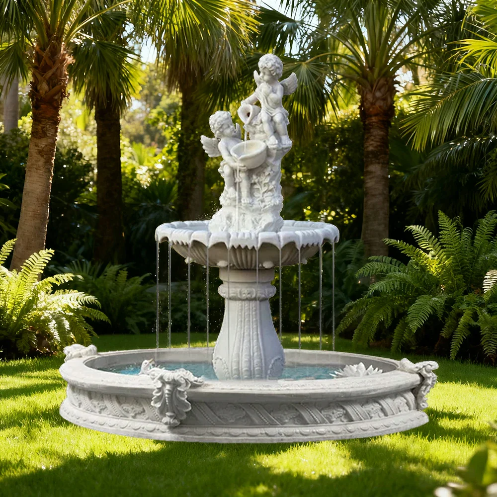 SOLARA Natural Sandstone Outdoor Fountain with 1.6m Fish Pond, Built‑In Circulation Pump, Hand‑Polished Texture, Garden Water Feature - Image 4