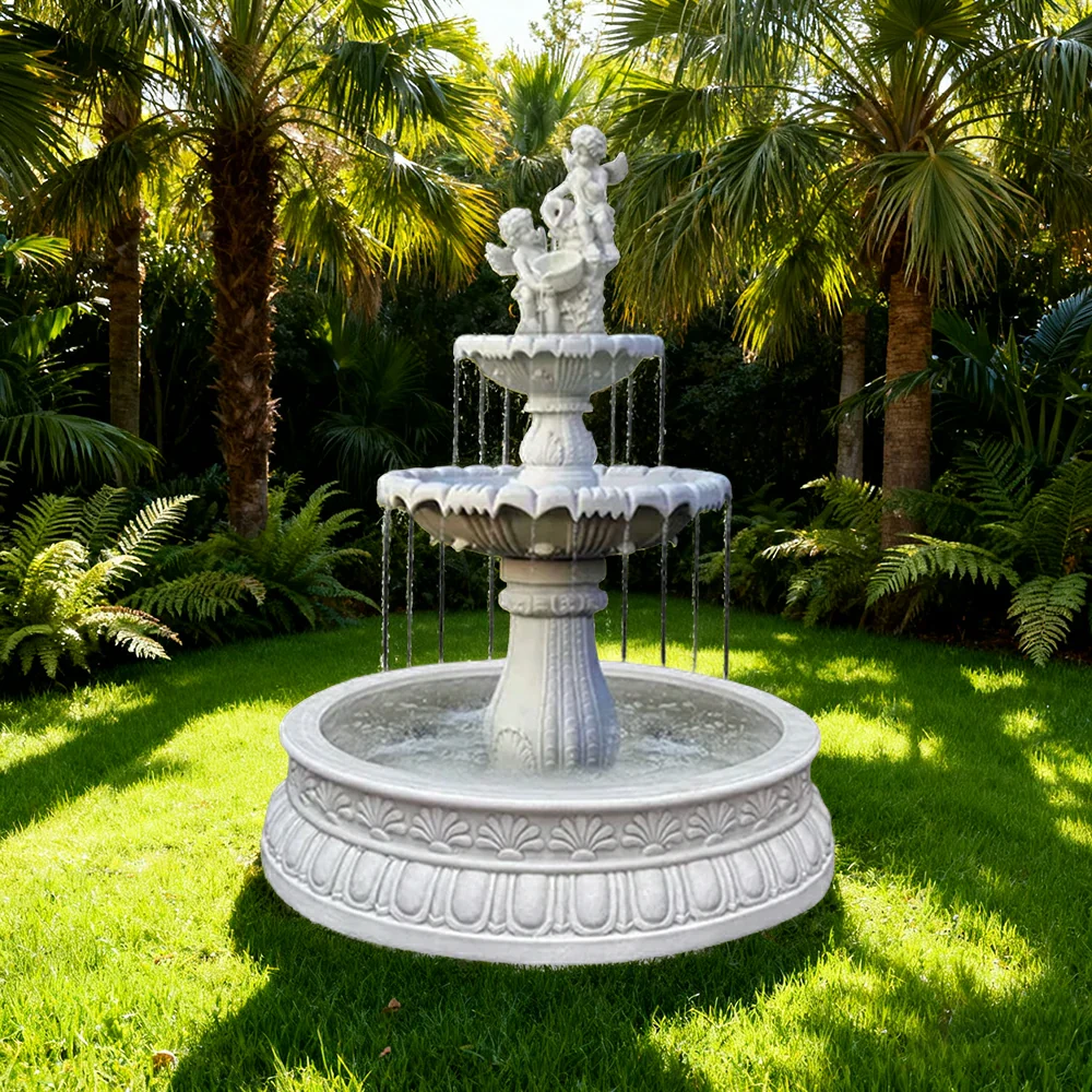 SOLARA Natural Sandstone Outdoor Fountain with 1.2m Fish Pond, Smooth Polished Surface, Clear Carved Texture, Outdoor Water Feature - Image 4