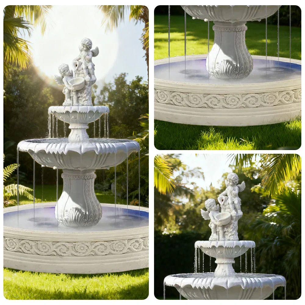 SOLARA Natural Sandstone Outdoor Fountain with 1.7m Fish Pond, Continuous Flow Pump, Natural Stone Grain, Tranquil Garden Feature - Image 3