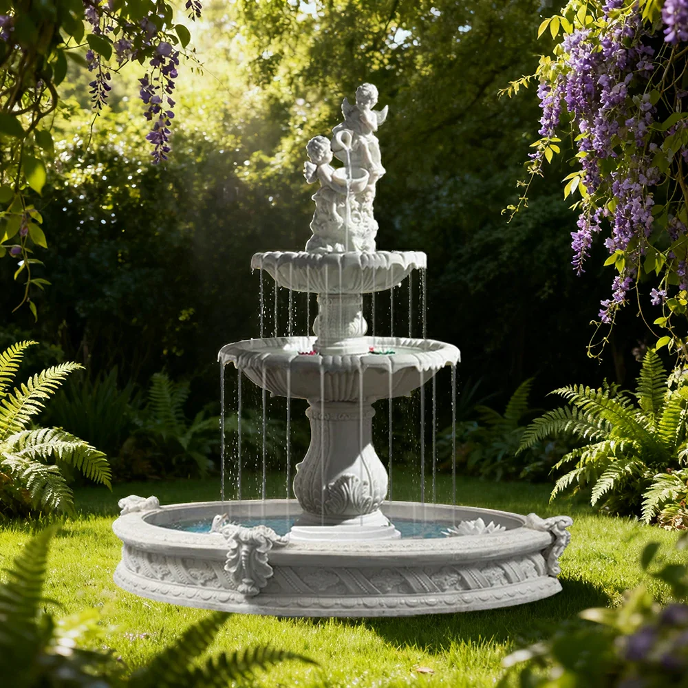 SOLARA Natural Sandstone Outdoor Fountain with 1.6m Fish Pond, Built‑In Pump, Smooth Sandstone Finish, Elegant Water Feature - Image 2