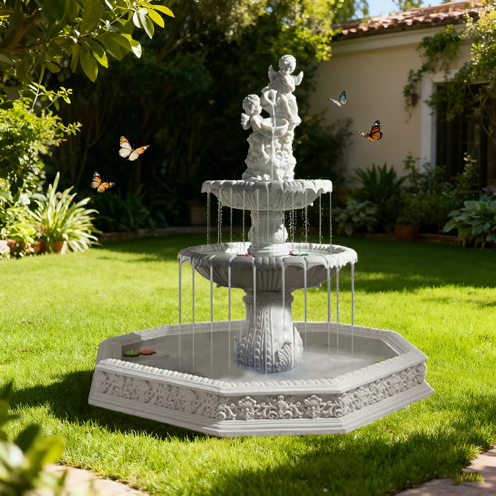 SOLARA Natural Sandstone Outdoor Fountain with 1.9m Fish Pond, Built‑In Pump, Smooth Sandstone Finish, Elegant Water Feature - Image 2