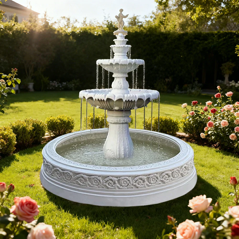 SOLARA Natural Sandstone Outdoor Fountain with 1.7m Fish Pond, Circulation Pump Included, Smooth Polished Stone, Premium Water Feature - Image 4