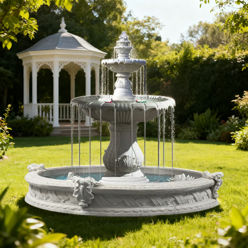 SOLARA Natural Sandstone Outdoor Fountain with 1.6m Fish Pond, Carved Stone Detail, Built‑In Circulation, Outdoor Garden Feature - Image 2