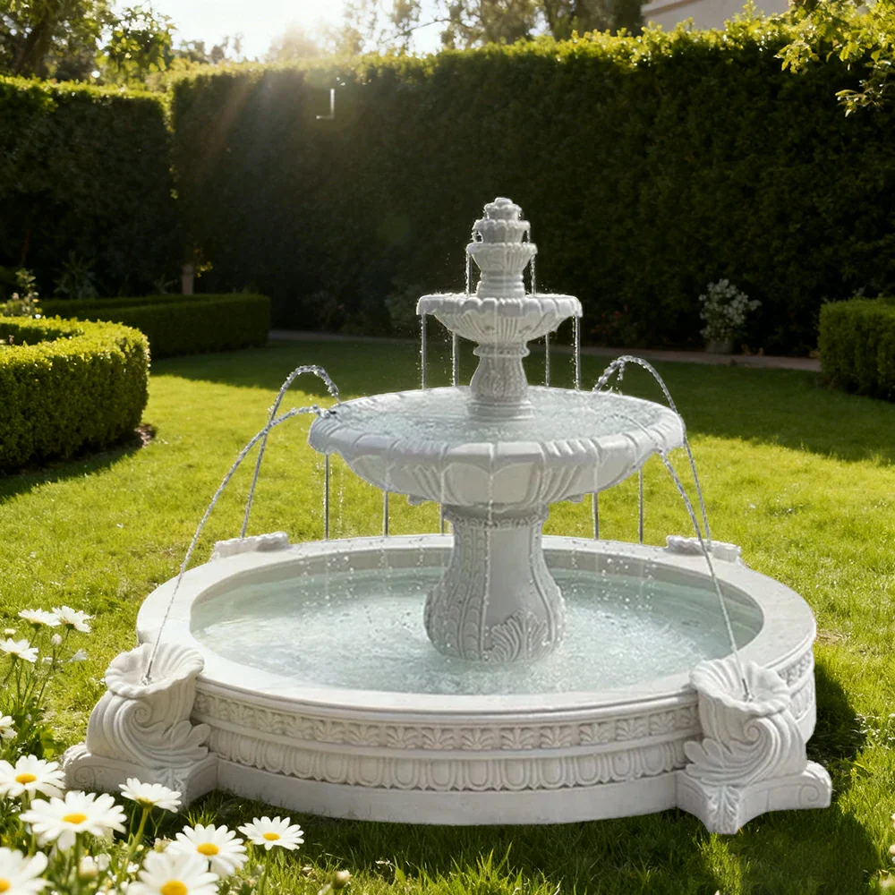 SOLARA Natural Sandstone Outdoor Fountain with 2.4m Fish Pond, Carved Stone Detail, Built‑In Circulation, Outdoor Garden Feature - Image 2