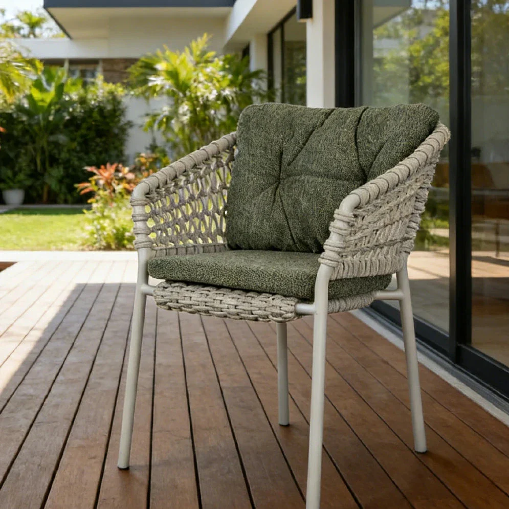 SOLARA Outdoor Woven Rope Chair - High-Density Cushion, Aviation-Grade Aluminium Frame, Waterproof UV-Resistant Patio Seating - Grey - Image 2