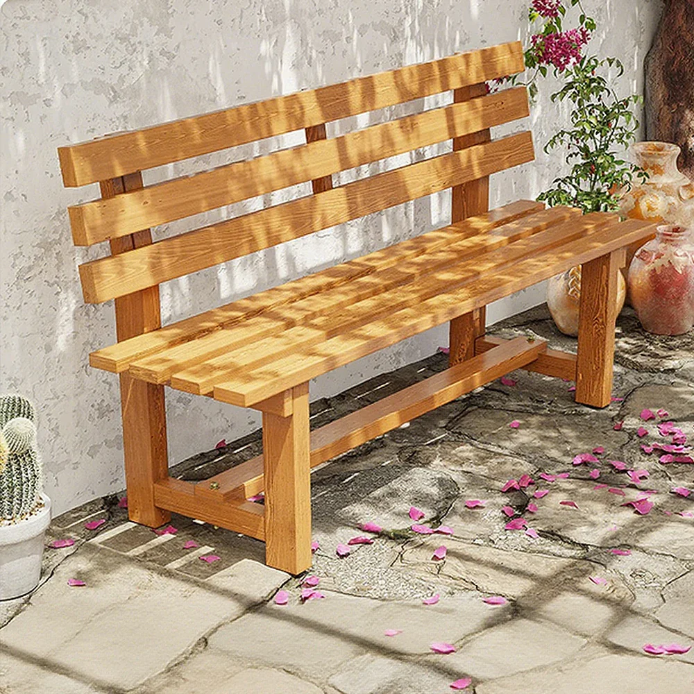 SOLARA Outdoor Wooden Bench - Solid Wood Integrated Frame, 120cm Length, 2.5cm Thick Seat, Garden & Patio Durable Seating - Yellow - Image 2
