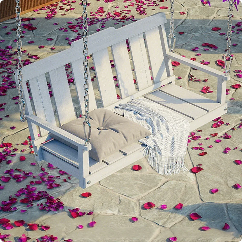 SOLARA Outdoor Swing Hanging Chair with Backrest - Finnish Solid Wood with Stainless Steel Chain, 120cm Garden & Patio Relaxation Seat - White - Image 2