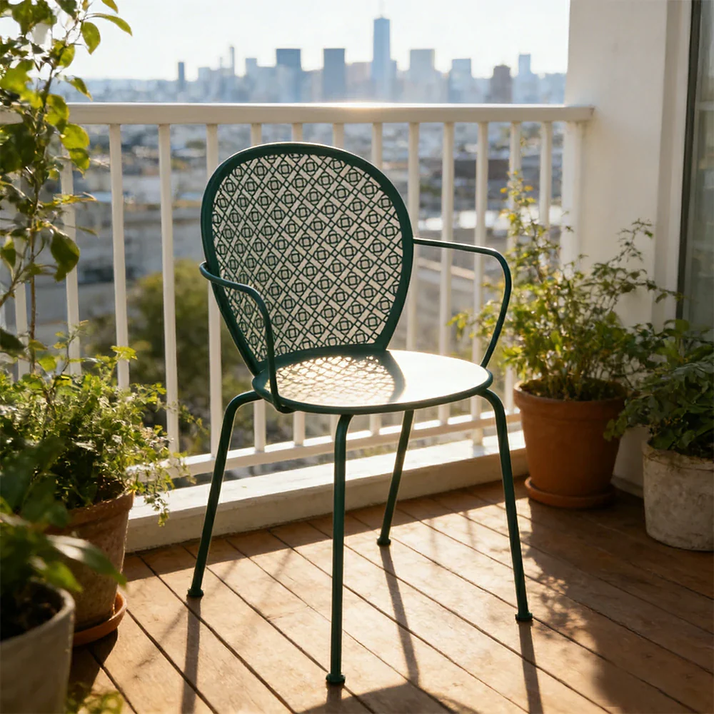 SOLARA Outdoor Dining Chair Weather-Resistant Rust-Resistant Metal Frame Easy-Clean Design with Rounded Safety Edges - Blue - Image 7