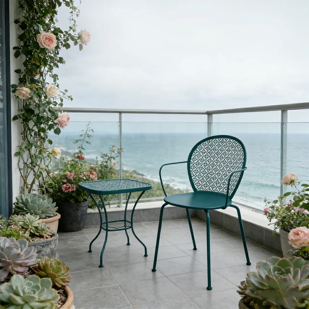 SOLARA Outdoor Dining Chair Weather-Resistant Rust-Resistant Metal Frame Easy-Clean Design with Rounded Safety Edges - Blue - Image 9